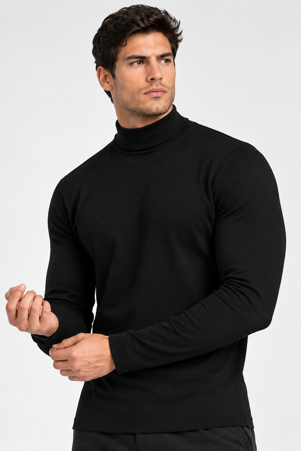 URBAN BUCK Turtleneck Men Shirt Long Sleeve Ribbed Knitted Casual